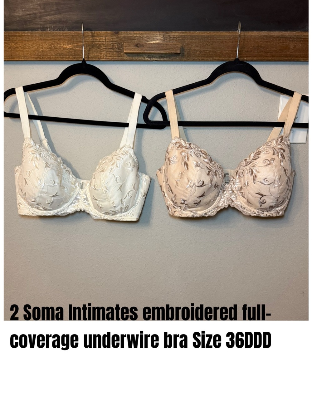 2 Soma Intimates embroidered full-coverage underwire bra Size 36DDD